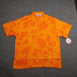 Spike Sports Shirt Mens Large Orange Hawaiian Aloha Rayon Polo Casual Resort